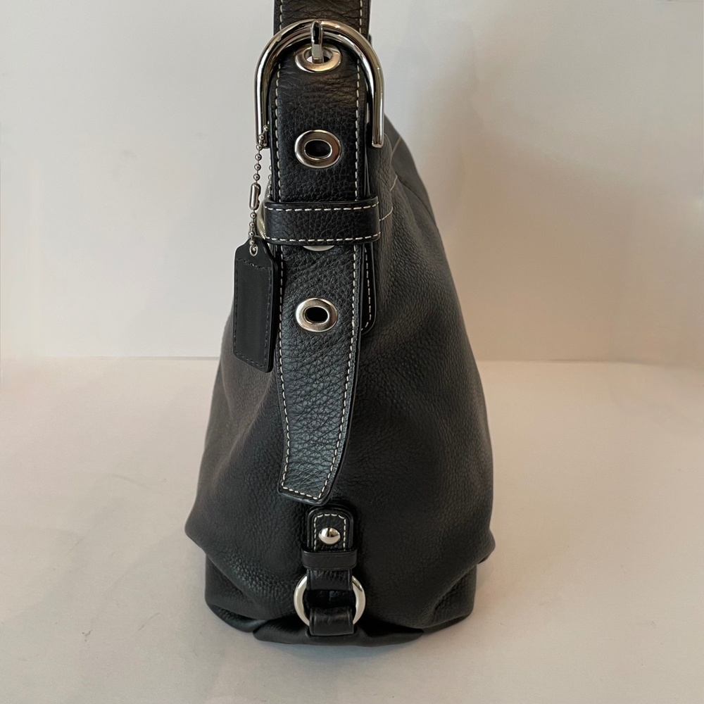 Coach Pebbled Leather Black Convertible Crossbody Shoulder Bag Hobo Duffle - Picture 11 of 16